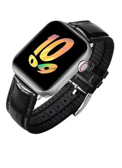 Generic Leather Strap Compatible with Apple Watch Strap 45 mm 44 mm 49 mm 42 mm Leather and Silicone Hybrid Replacement Strap Compatible with iWatch Ultra SE SE2 Series  - Image 1