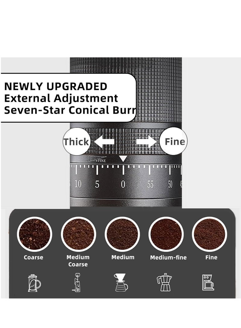 سيوسي مطحنة القهوة اليدوية، مطحنة حبوب القهوة اليدوية المطورة مع شفرات مخروطية من الفولاذ المقاوم للصدأ، وضع محمل مزدوج قابل للتعديل لتقطير القهوة الإسبريسو بالضغط الفرنسي (سعة 23 جرام) - Image 5