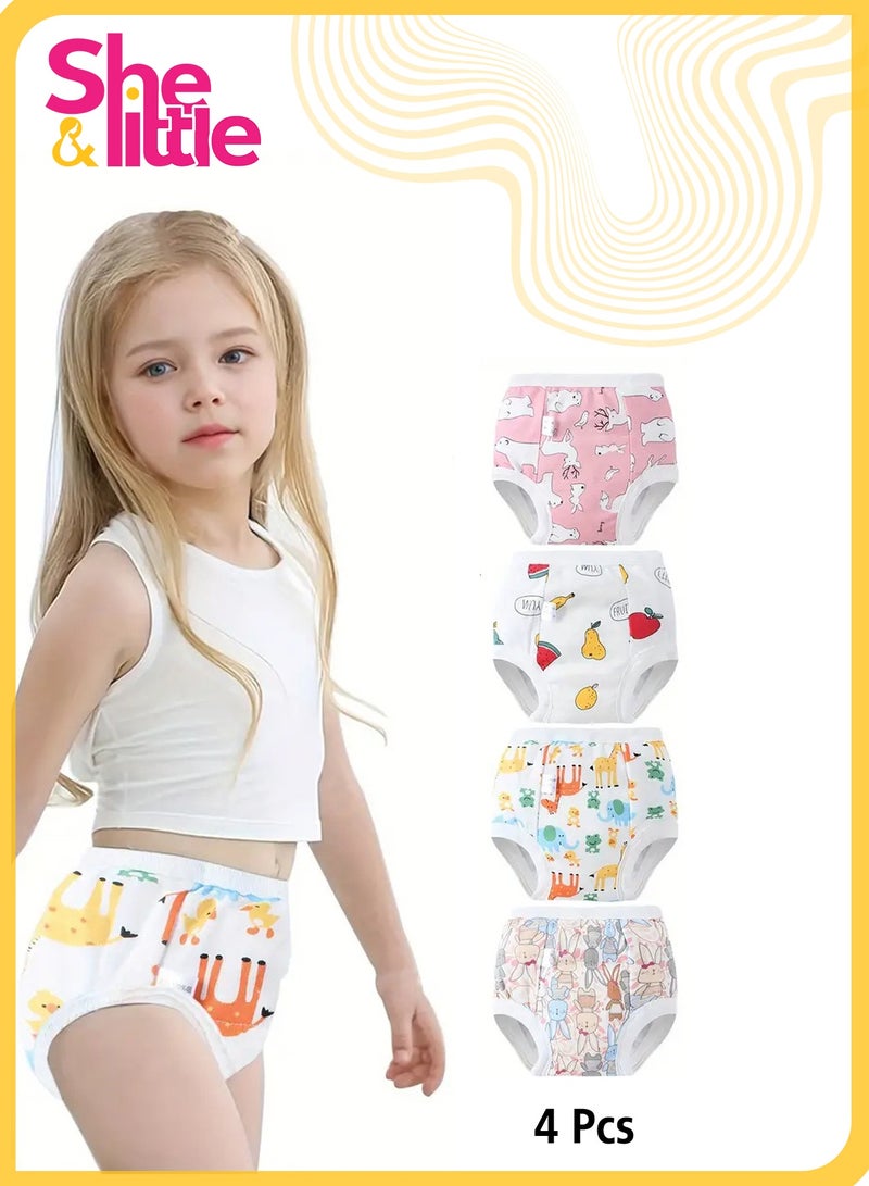 She&Little 4 Packs Potty Training Pants for Girls and Boys, Reusable Cotton Toddler Underwear, Leakproof Breathable Toilet Training Shorts with Upgraded Absorbent Layers for 0 to 3 Years Old (Multicolor)  - Image 1