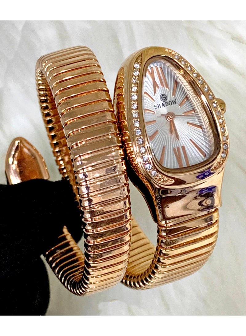 شادو ساعة شادو نسائية فاخرة إسوارة - تصميم الثعبان - مرصعة بالكريستال اللامع - Image 1