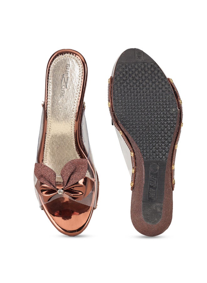 She Zone أحذية شوزون النسائية بكعب ويدج نحاسي - Image 5