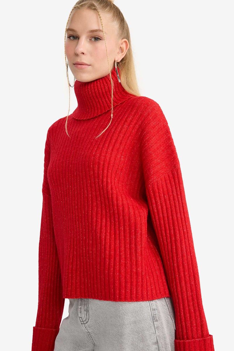 DeFacto Red Woman Oversize Fit Turtleneck Pullover Casual - Image 4