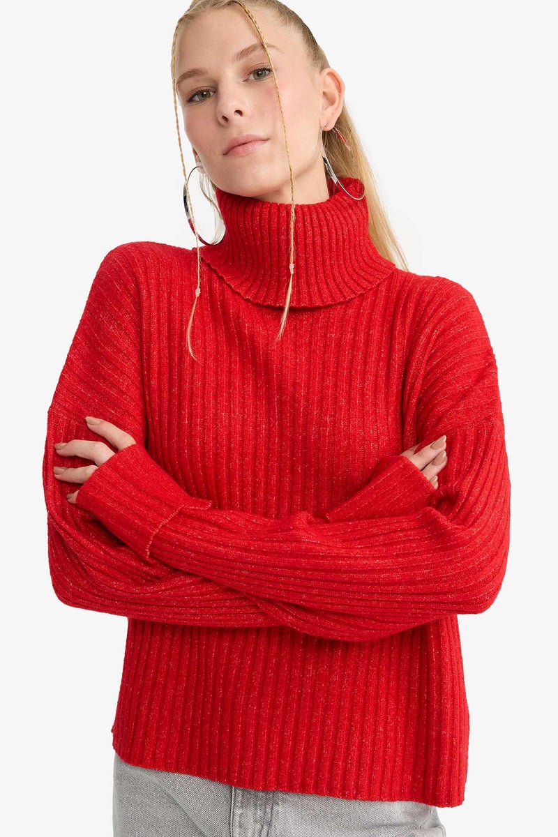DeFacto Red Woman Oversize Fit Turtleneck Pullover Casual - Image 1
