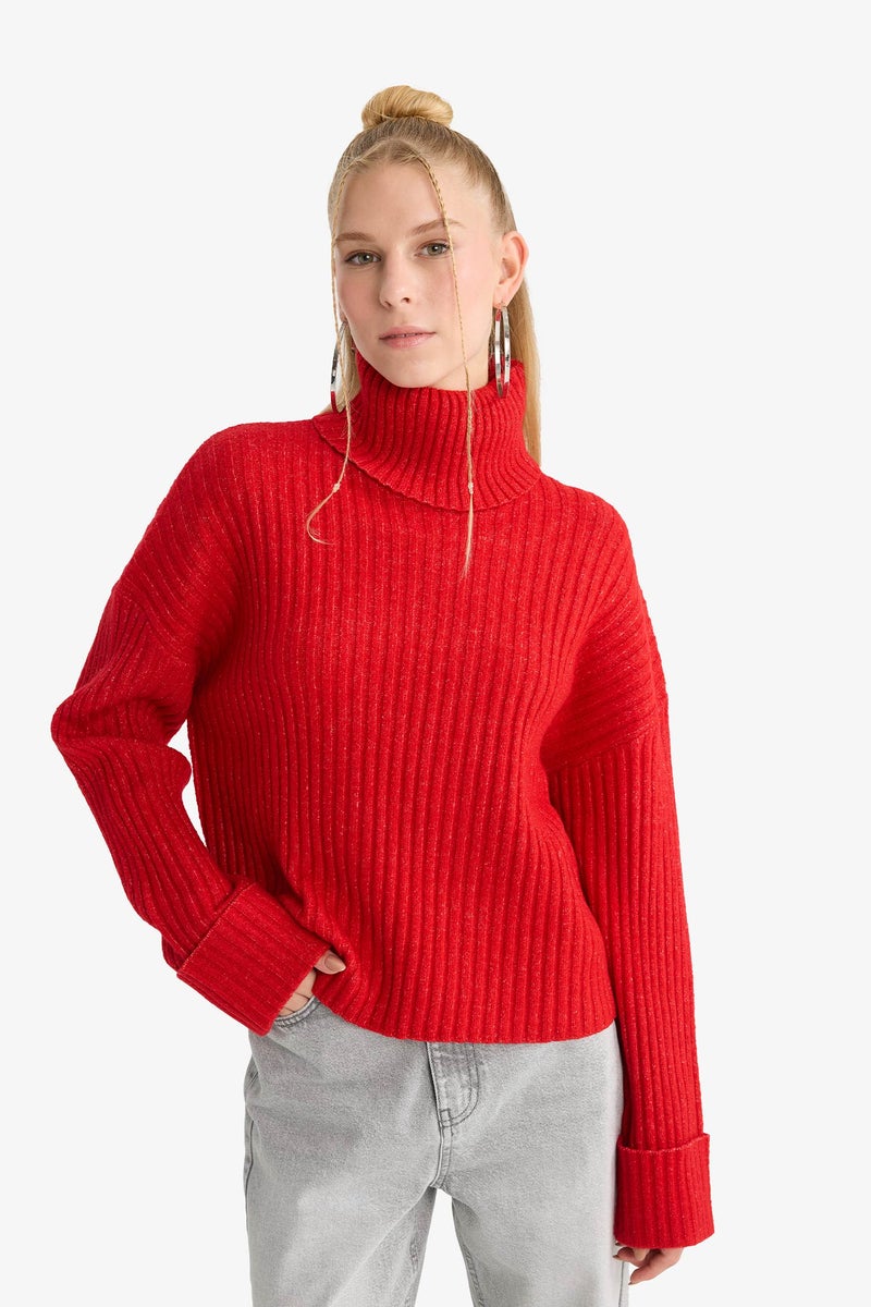 DeFacto Red Woman Oversize Fit Turtleneck Pullover Casual - Image 5