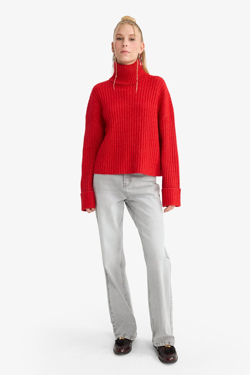 DeFacto Red Woman Oversize Fit Turtleneck Pullover Casual - Image 3