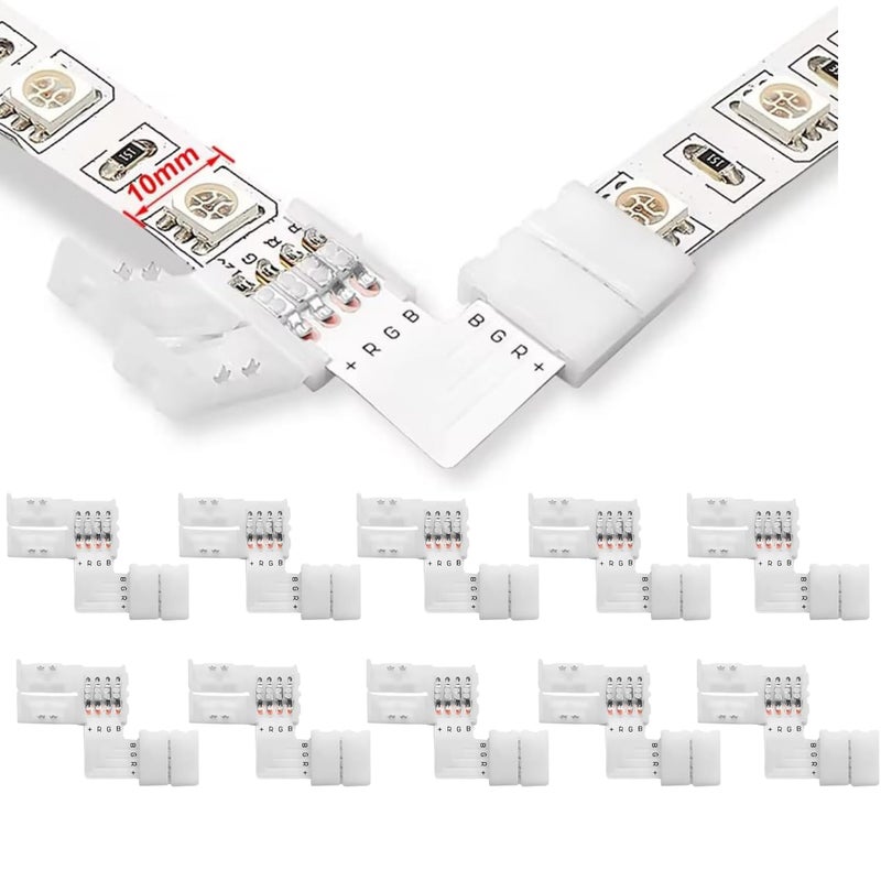 SNOOGG Pack of Ten 4 Pin RGB 10mm LED Strip Extension connectors L Type Gapless Solderless (4 Pin L Type 10 Pc D-101) Unwired Gapless led Strip Adapter Extension - Image 5