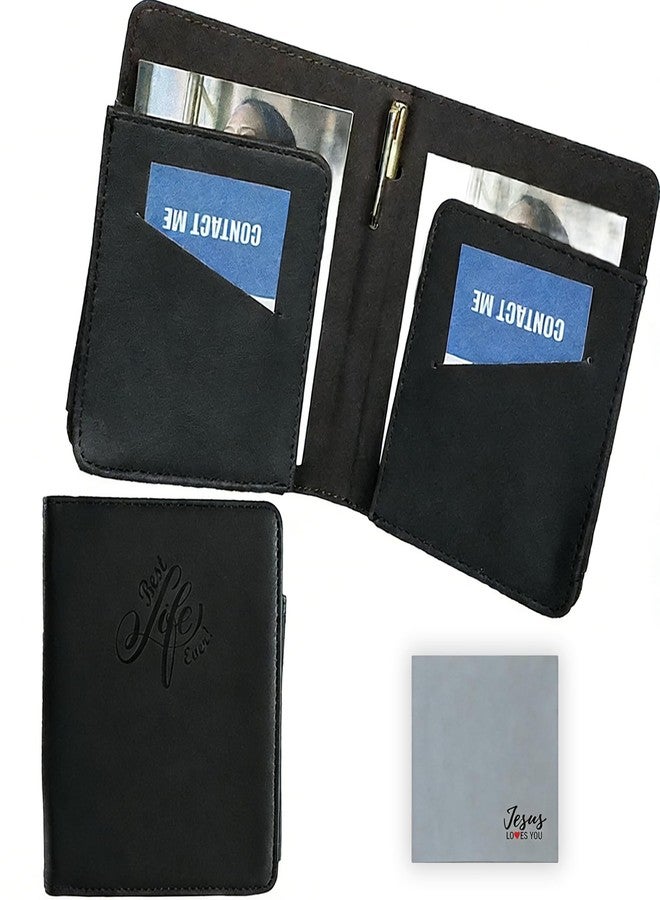 OAEUQ JW Leather Tract Holder Set Mini Field Service Organizer with Pen & Notepad JW Witnessing Supplies Pioneer Gift (Black) - Image 1