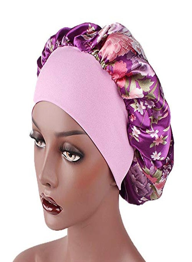 ubrand 6 Pieces Large Printed Satin Bonnet Sleeping Caps Soft Elastic Wide Band for Women Hair Loss, Natural Curly Hair Braids (Printed 6pack) - Image 2