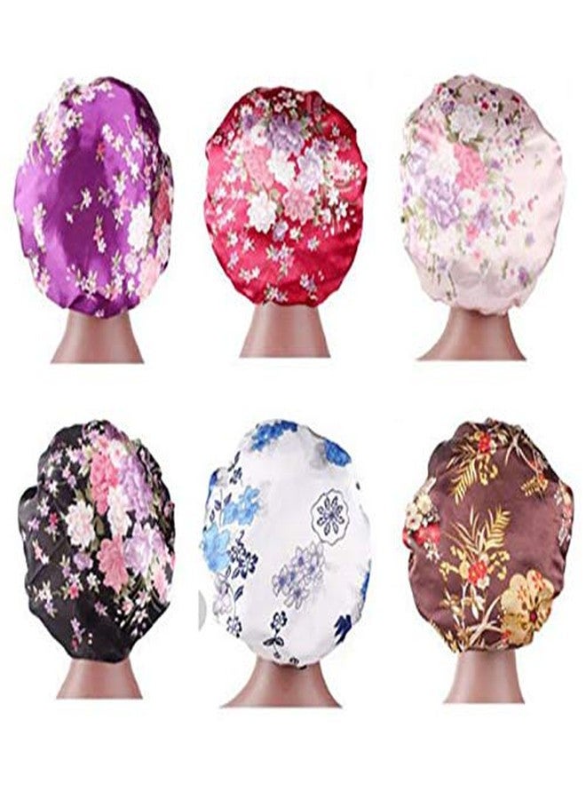 ubrand 6 Pieces Large Printed Satin Bonnet Sleeping Caps Soft Elastic Wide Band for Women Hair Loss, Natural Curly Hair Braids (Printed 6pack) - Image 1