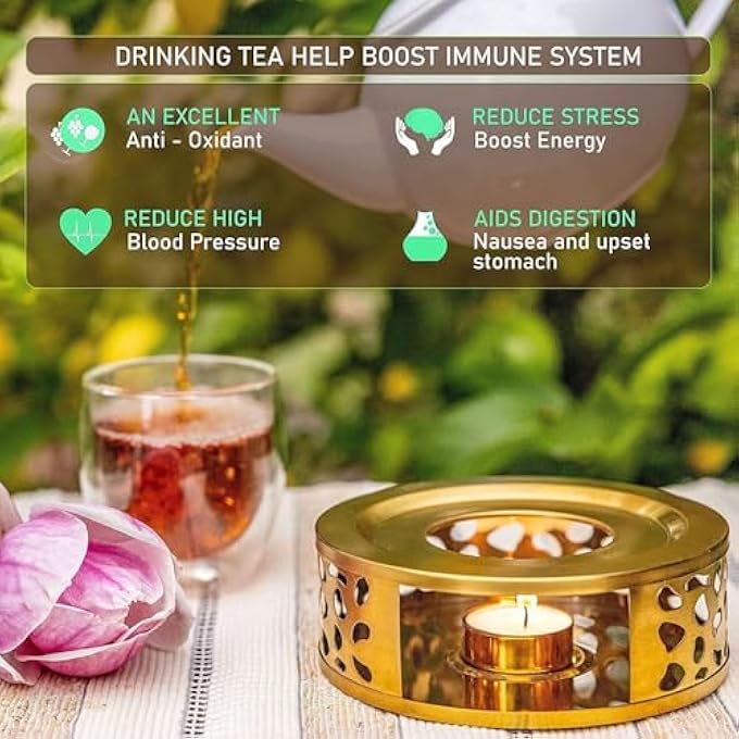 Silk Route Tea Warmer Stainless Steel Tea Pot Heater Tea Holder With Candle Holder Teapot Warmers Tea Pot Heater With Ornate Design For Glass Ceramic Teapots And Other Heatproof Pots Gold - Image 4