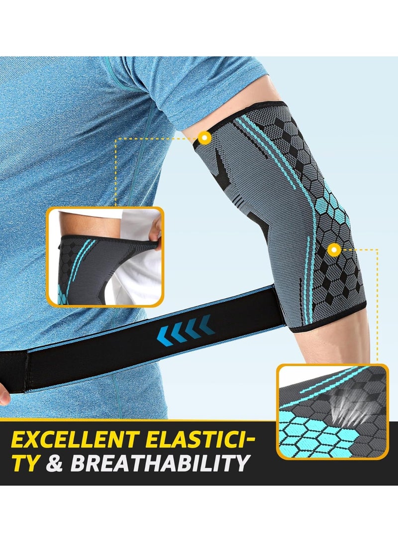 Arabest 2 PACK Elbow Brace for Men Women, Elbow Compression Sleeves With Adjustable Straps, Tennis Elbow Golfer Elbow Treatment Arm Support for Workout Weightlifting Tendonitis Pain Relief (Blue, Small) - Image 4