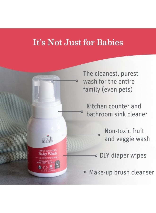 Earth Mama صابون يدوي رغوي للأطفال من Earth Mama Simply Non-Scents، خالي من العطور، غسول جسم غير معطر، صابون كاستيل بزيت جوز الهند، زبدة الشيا، كالندولا، وألوة، 6.27 أونصة سائلة (قد يختلف التعبئة)  - Image 2