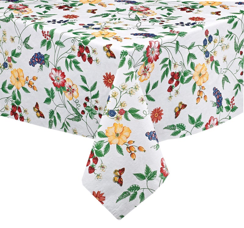 Lintex English Berry Garden Heavy 4 Gauge Vinyl Flannel Backed Tablecloth  Strawberry Garden Floral Indoor/Outdoor Wipe Clean Picnic  Kitchen  Dining Room Tablecloth - 60  x 120  Oblong/Rectangle - Image 1