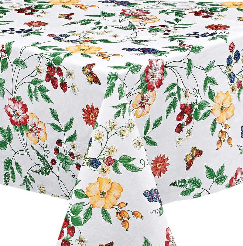 Lintex English Berry Garden Heavy 4 Gauge Vinyl Flannel Backed Tablecloth  Strawberry Garden Floral Indoor/Outdoor Wipe Clean Picnic  Kitchen  Dining Room Tablecloth - 60  x 120  Oblong/Rectangle - Image 2