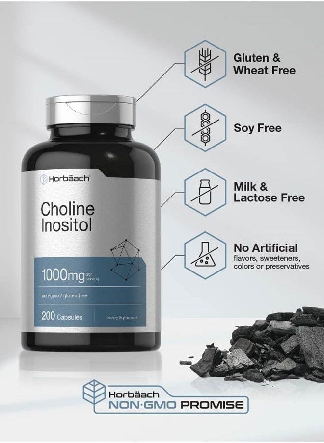 Horbäach - Choline Inositol 1000mg Supplement | 200 Capsules | Non-GMO, Gluten Free | by Horbaach - Image 1