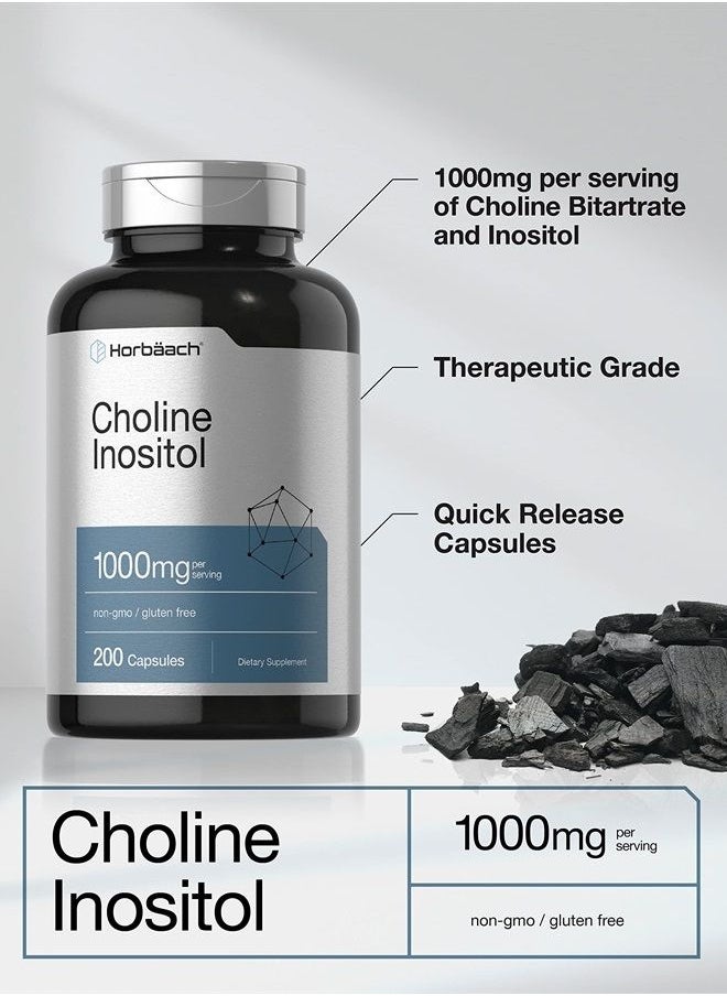 Horbäach - Choline Inositol 1000mg Supplement | 200 Capsules | Non-GMO, Gluten Free | by Horbaach - Image 1