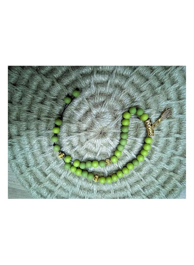 tag Rosary yellowish green color 33 beads with a golden religious pendant  - Image 2