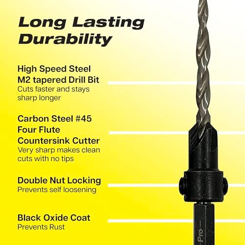 JNB Pro Wood Countersink Drill Bit Set, 5PC #4 (7/64") #6 (9/64") #8 (11/164") #10 (3/16") and #12 (7/32") Avellanador para Madera with Adjustable Stop Collar & Hex Wrench - Tapered Drill Bits - Image 5