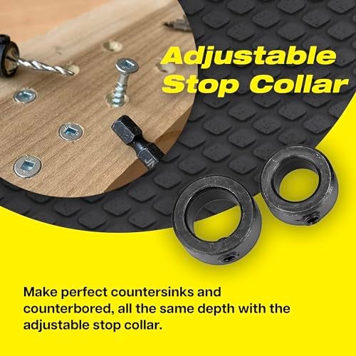 JNB Pro Wood Countersink Drill Bit Set, 5PC #4 (7/64") #6 (9/64") #8 (11/164") #10 (3/16") and #12 (7/32") Avellanador para Madera with Adjustable Stop Collar & Hex Wrench - Tapered Drill Bits - Image 2