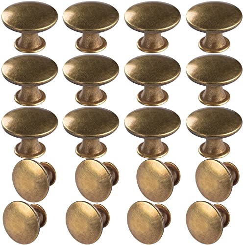 hugolem 20 Pack Brass Round Antique Brass Kitchen Cabinet Knobs Cupboard Door Knobs Drawer Handle Pulls Dresser Knobs with 21 Pcs Screws for Bathroom Drawer Door Hardware - Image 1