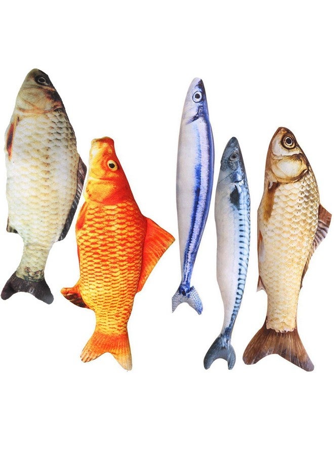 Hapy Shop Catnip Toys 5 Pack - Simulation Fish Shape Realistic Fluffy Catnip Doll Interactive Pets Pillow Chew Bite Supplies For Cat Kitten Kitty - Image 1