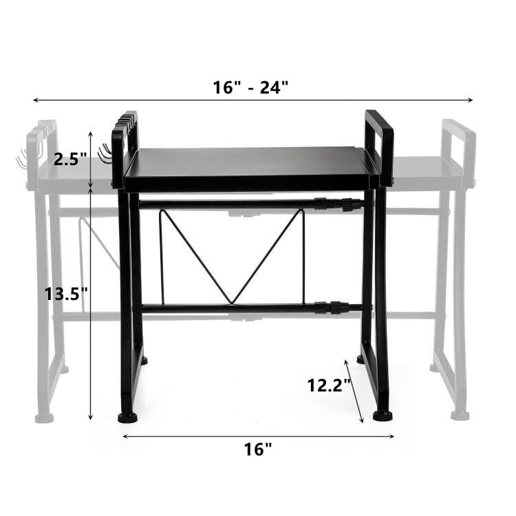 DEAYOU Extendable Microwave Oven Rack, 2-Tier Toaster Stand Utensils Storage with 8 Hooks, Adjustable Kitchen Countertop Organizer Shelf for Air Fryer, Rice Cooker, Spice, 110lbs Weight Capacity - Image 2