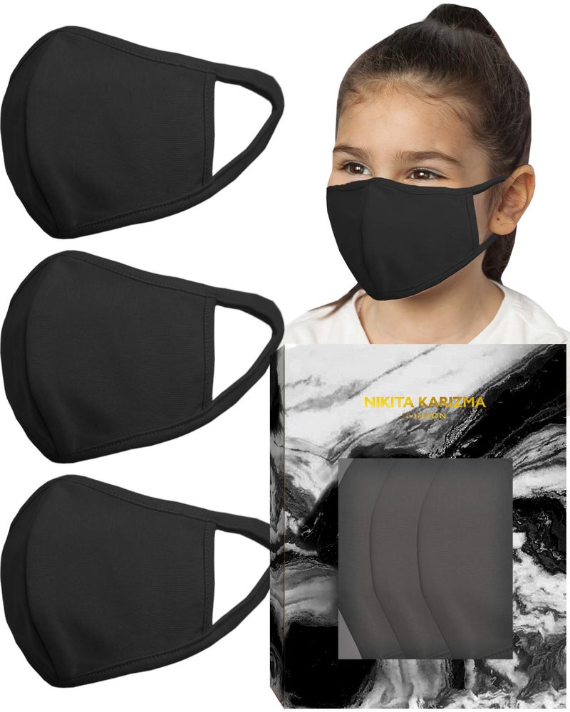 KARIZMA Stretch Sculpt Kids in Black Face Masks Fabric Face Mask 3 Childrens Masks - Image 1