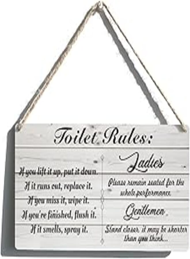 Toilet Rules Sign Toilet Wooden Hanging Sign Plaque Retro Wall Art Decor Home Toilet Decoration 12 x 6 Inches