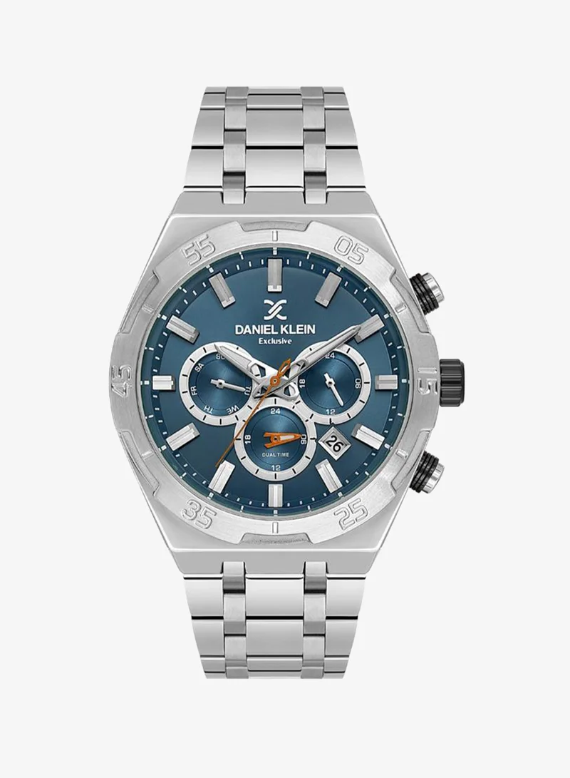 DANIEL KLEIN Men's Stainless Steel Silver Brass Case Analog Blue Round Sunray Dial Japanese Quartz Exclusive 50 Meters Water Resistant