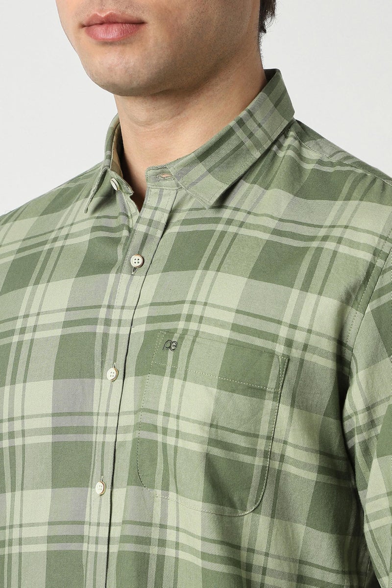 Peter England Men Green Slim Fit Check Full Sleeves Casual Shirt - Image 5