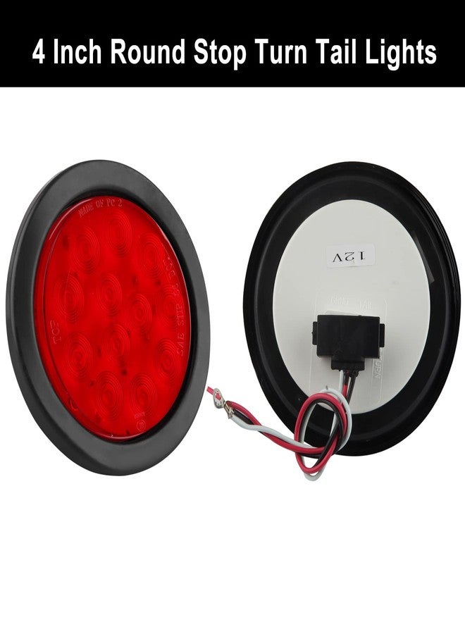 Partswcgg 10Pcs 4 Inch Round Led Trailer Tail Lights Red 12 LED Waterproof 4" Round LED Stop Turn Tail Brake Light Marker Trailer Truck RV Lights Sealed Grommet Flush Mount w/3 Prong Wire Pigtails - Image 2
