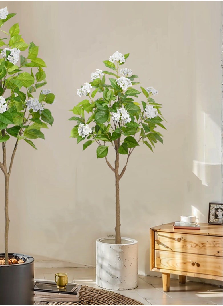 CIMIA Realistic Artificial Hydrangea Tree with White Flower Clusters, 120 cm Tall, Elegant Furniture Accent， Placement in living Rooms, Patios, Offices, Entrance or Family Prayer Room  - Image 2