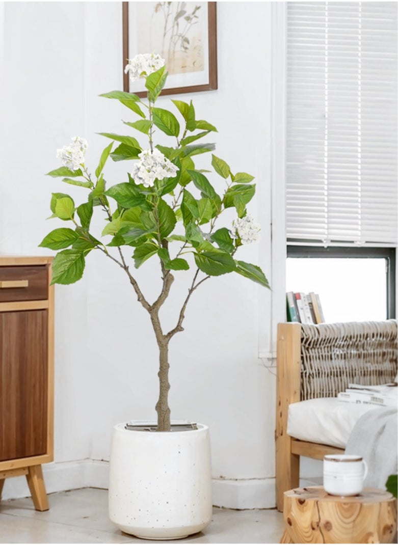 CIMIA Realistic Artificial Hydrangea Tree with White Flower Clusters, 120 cm Tall, Elegant Furniture Accent， Placement in living Rooms, Patios, Offices, Entrance or Family Prayer Room  - Image 1