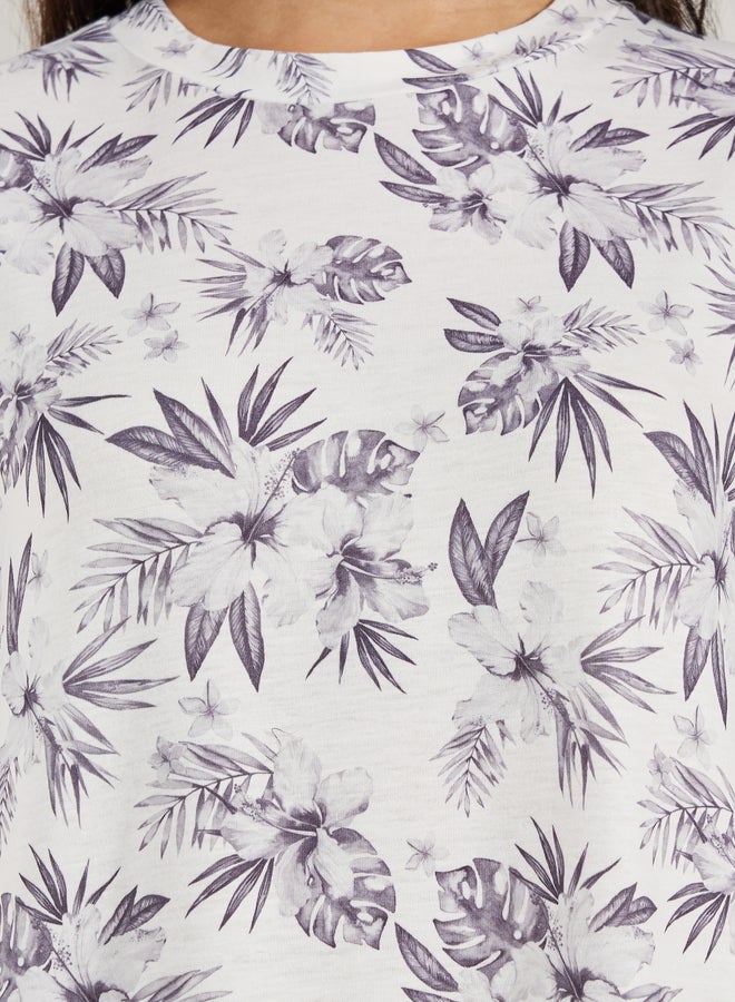 Styli Styli All Over Print Mono Floral Sleep T-Shirt Dress - Image 3