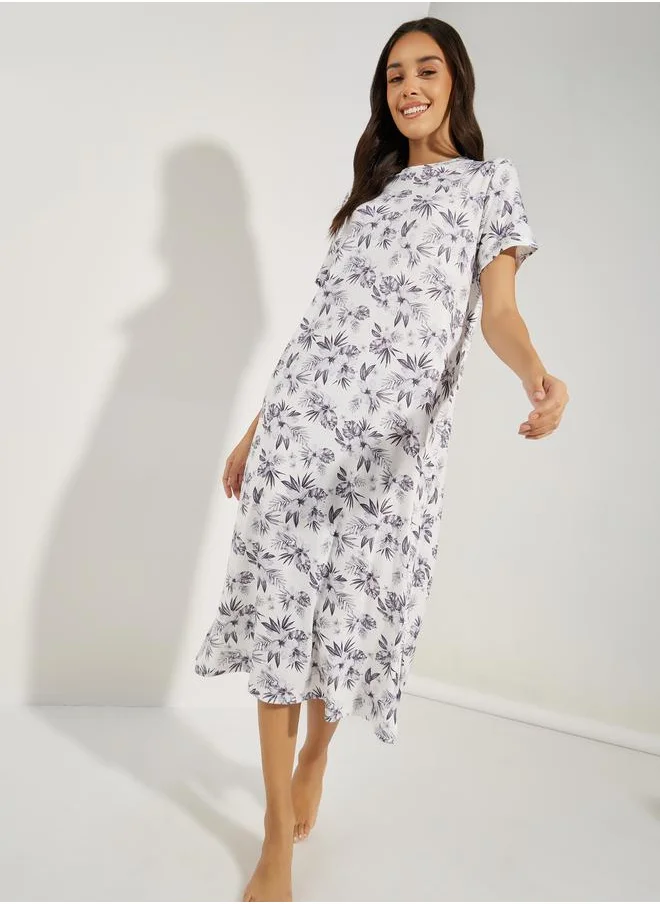 Styli AOP Mono Floral Sleep T-Shirt Dress