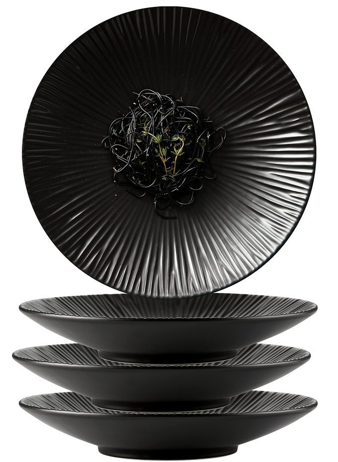 SET OF 4JAPANESE STYLE PORCELAIN DINNER PLATES VERSATILE CIRCULAR SERVING PLATES FOR BREAKFAST SALAD STEAK DINNER PL018 103 INCHES BLACK