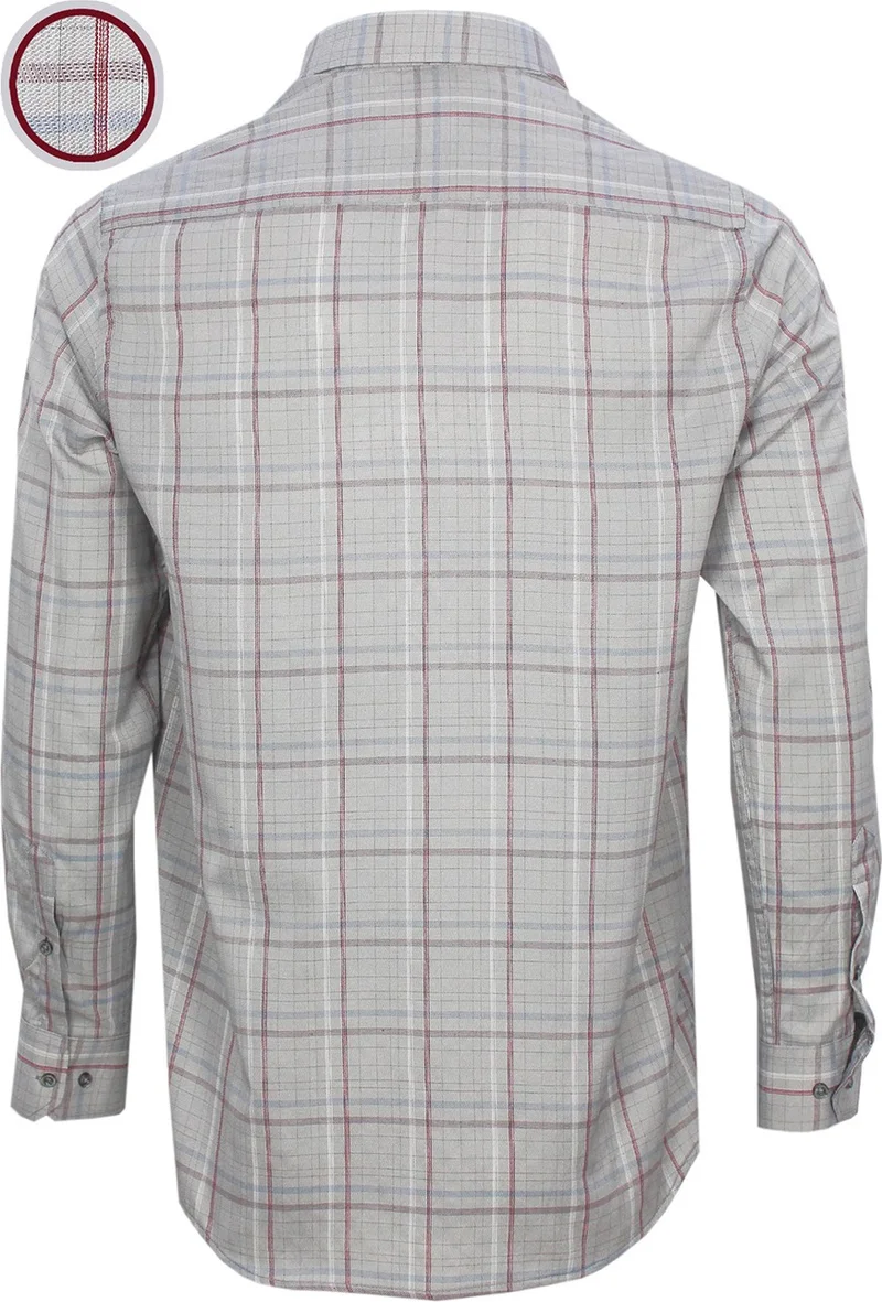 Varetta Men's Gray Classic Cut Check Collar Buttoned Single Pocket Long Sleeve Shirt