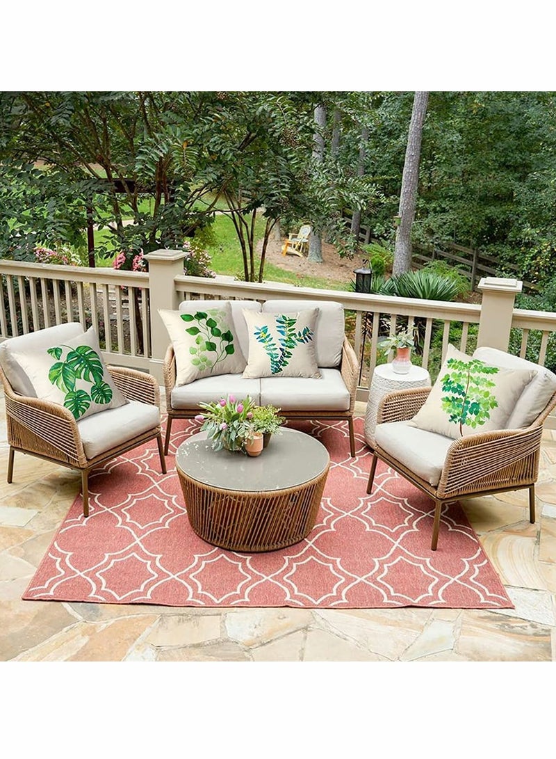 SYOSI غطاء وسادة بتصميم نباتات استوائية، 18 x 18 بوصة، نمط أوراق خضراء مقاوم للماء، مثالي لتزيين الحديقة الخارجية أو غرفة المعيشة أو الأريكة في المزرعة (مجموعة من 4) - Image 5