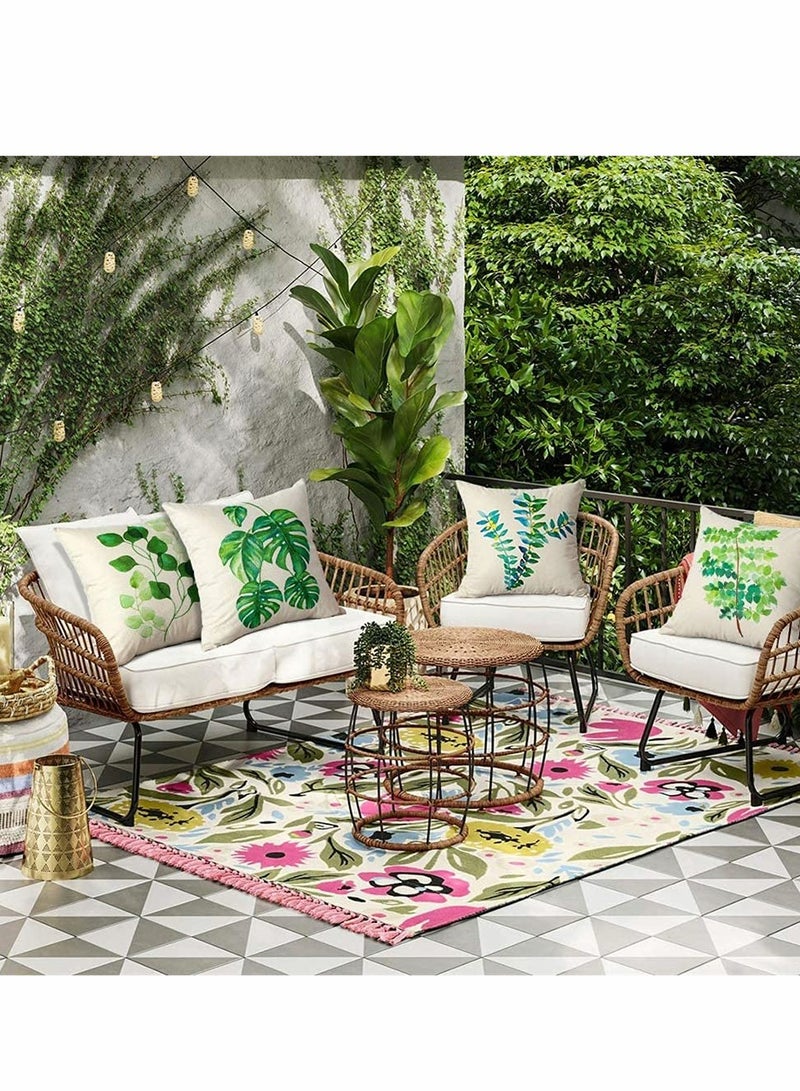 SYOSI غطاء وسادة بتصميم نباتات استوائية، 18 x 18 بوصة، نمط أوراق خضراء مقاوم للماء، مثالي لتزيين الحديقة الخارجية أو غرفة المعيشة أو الأريكة في المزرعة (مجموعة من 4) - Image 2