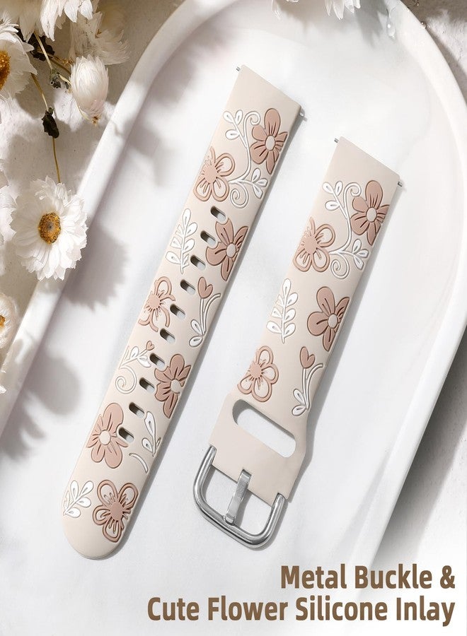 Witzon Floral Band Compatible with Samsung Galaxy Watch 7 Band/FE 6 5 4 40mm 44mm,Galaxy Active 2, 20mm Watch Band Engraved Cute Flower Soft Silicone Inlay Replacement Strap Dressy Accessories Women - Image 5