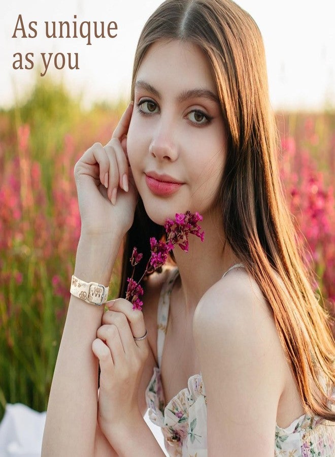 Witzon Floral Band Compatible with Samsung Galaxy Watch 7 Band/FE 6 5 4 40mm 44mm,Galaxy Active 2, 20mm Watch Band Engraved Cute Flower Soft Silicone Inlay Replacement Strap Dressy Accessories Women - Image 2