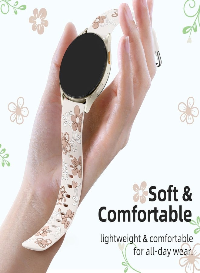 Witzon Floral Band Compatible with Samsung Galaxy Watch 7 Band/FE 6 5 4 40mm 44mm,Galaxy Active 2, 20mm Watch Band Engraved Cute Flower Soft Silicone Inlay Replacement Strap Dressy Accessories Women - Image 3