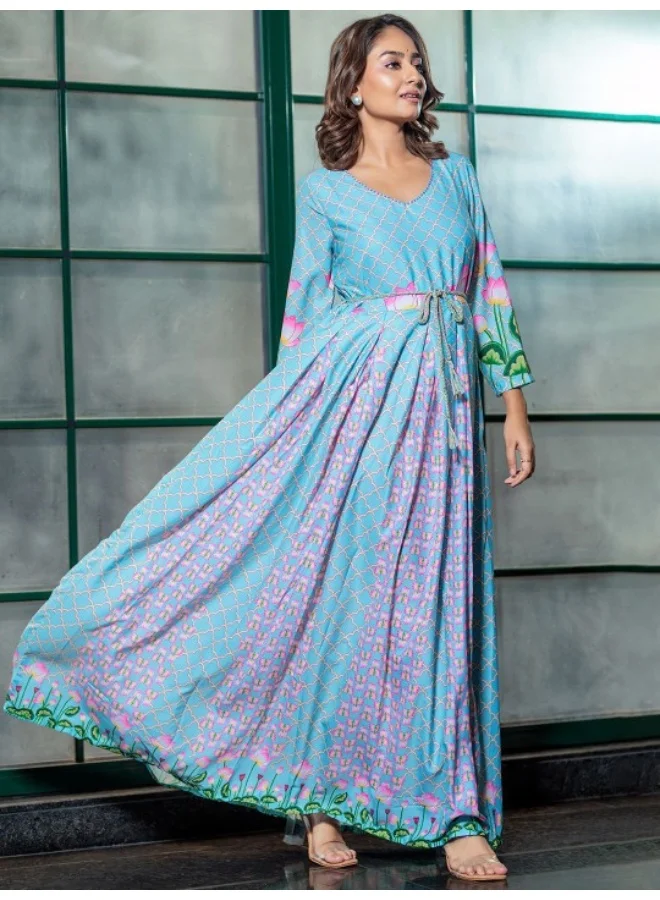 أيه كيه إس فستان ماكسي مطوي فن بيشواي أزرق سماوي