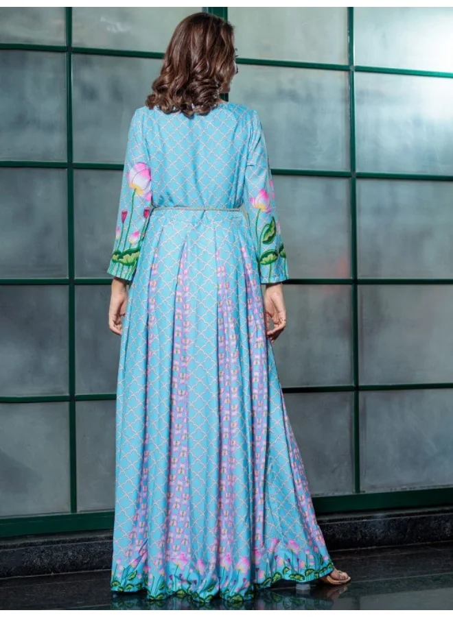 أيه كيه إس فستان ماكسي مطوي فن بيشواي أزرق سماوي