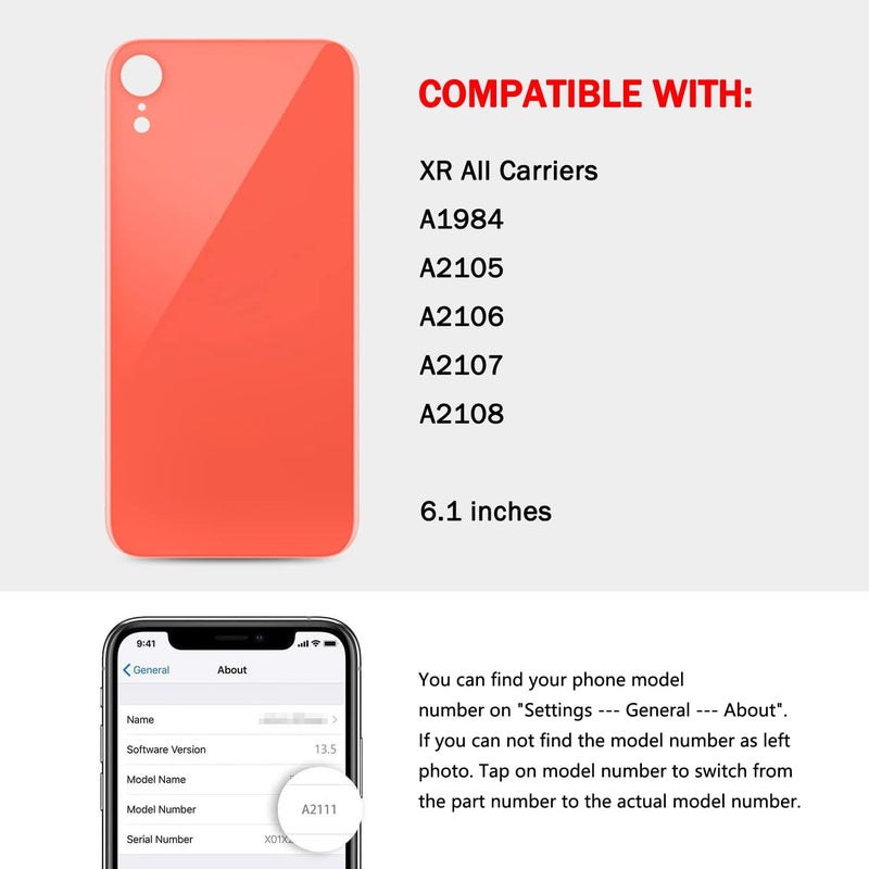 UooFide Rear Back Screen Cover Glass Replacement Compatible with iPhone XR 6.1-Inches All Carriers (Coral) - Image 2