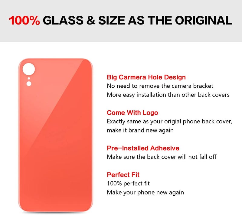 UooFide Rear Back Screen Cover Glass Replacement Compatible with iPhone XR 6.1-Inches All Carriers (Coral) - Image 5