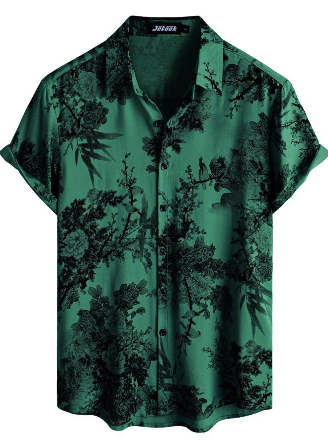 JOTOOK Mens Hawaiian Shirt Short Sleeve Button Down Tropical Shirts Casual Floral Summer Beach Shirt X-Large Green - Image 1
