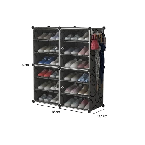 KEEKOS Shoe Rack Plastic,Portable with Dustproof Door, Multi-Purpose Plastic for Home Foldable Portable Shelves Chappal, Slipper, Heels, Boots,Stand (Black, 12-Shelf-4-Door) - Image 2