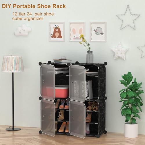 KEEKOS Shoe Rack Plastic,Portable with Dustproof Door, Multi-Purpose Plastic for Home Foldable Portable Shelves Chappal, Slipper, Heels, Boots,Stand (Black, 12-Shelf-4-Door) - Image 5