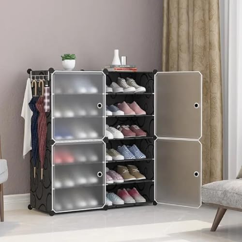 KEEKOS Shoe Rack Plastic,Portable with Dustproof Door, Multi-Purpose Plastic for Home Foldable Portable Shelves Chappal, Slipper, Heels, Boots,Stand (Black, 12-Shelf-4-Door) - Image 1